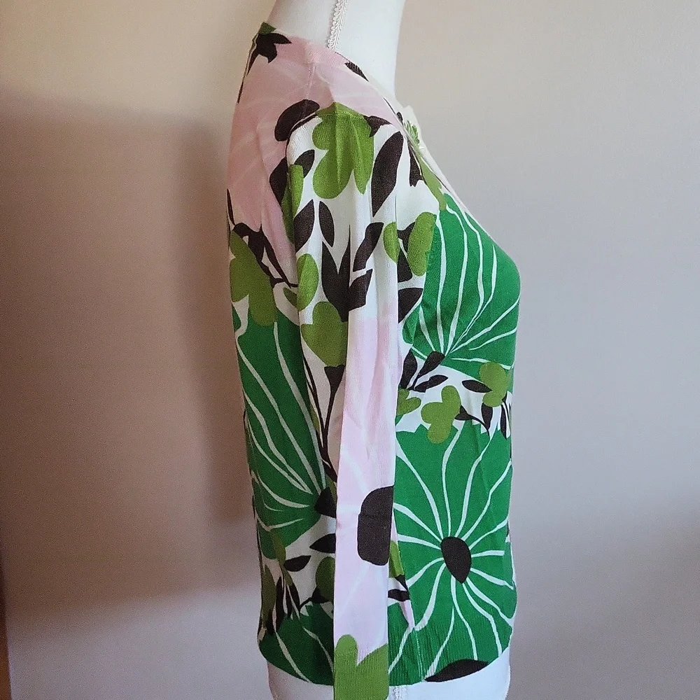 Vintage J. Crew Floral Wool Cardigan Pink Green Size Large - Picture 4 of 8